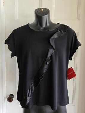 NWT Oscar De La Renta Black Top Cap Sleeves Women's Size Large